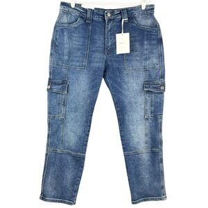Kancan Women's Blue Cargo Denim Ankle Jeans 13/30‎ Flap Pockets Mid Rise Stretch